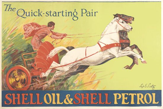 Shell Oil and Shell Petrol, woman in horse and chariot