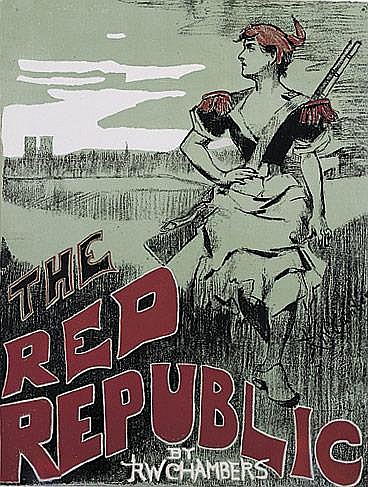 The Red Republic by RW Chambers, black and white sketch of woman hunting