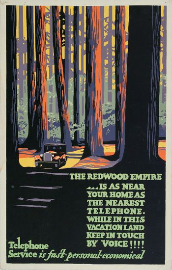 The Redwood Empire, Telephone Service, car in the forest