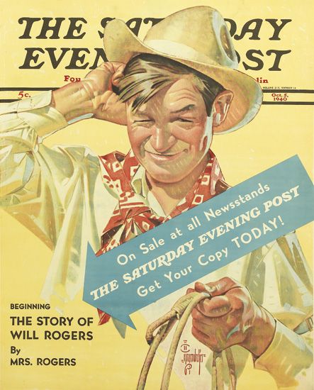 The Saturday Evening Post, yellow poster, The Story of Will Rogers