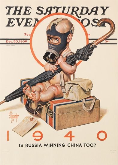 The Saturday Evening Post, 1940, baby in a gas mask