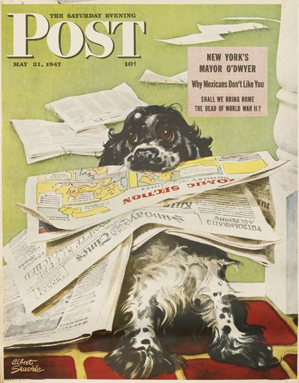 The Saturday Evening Post, New York’s Mayor O’Dwyer, dog and newspaper