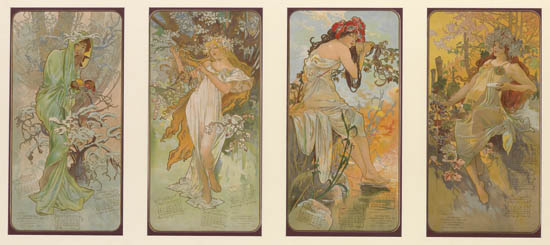 Four posters, women in nature, seasons