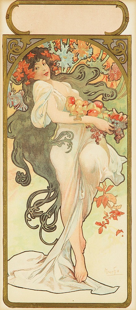 Woman in long white dress, bronze border