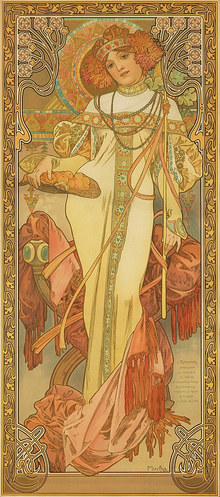 Woman in long yellow dress, gold border