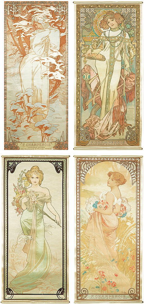 Four posters, women in flowing dresses