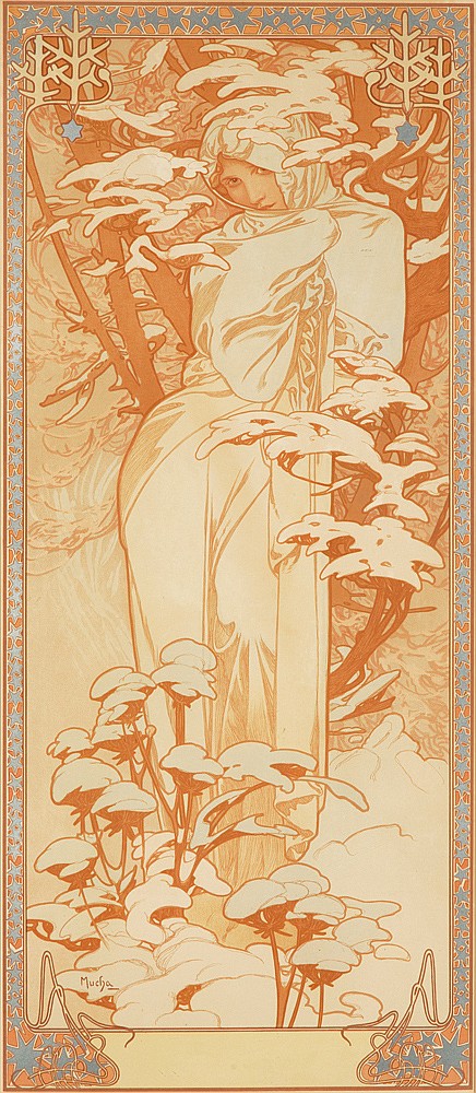 Sepia poster, woman in snow