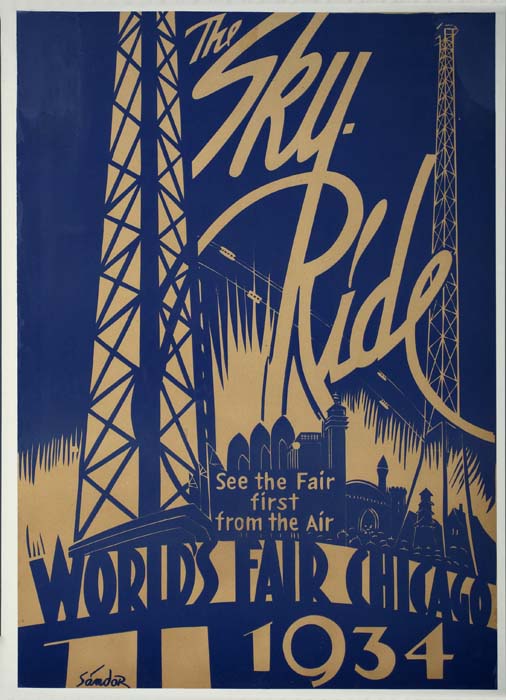 World’s Fair Chicago 1934, blue poster, Sky Ride