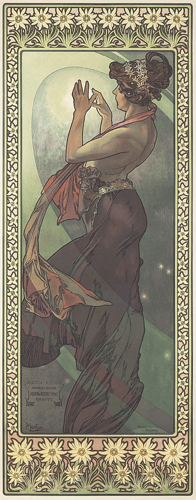 Long poster, woman in dark red dress