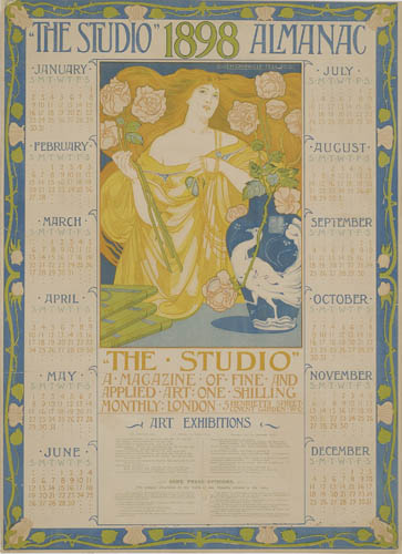 The Studio 1898 Almanac, woman in yellow, calendar