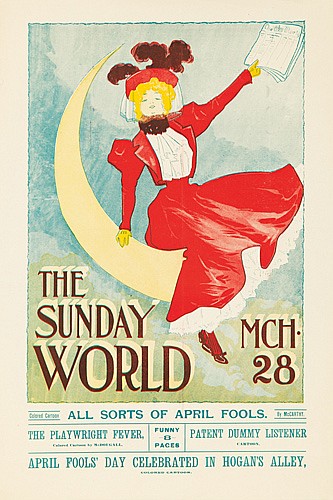 The Sunday World Mch 28, woman in red on the moon