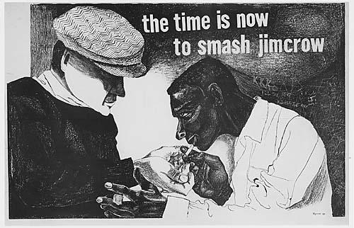 The Time Is Now To Smash Jim Crow, black and white poster, tailor