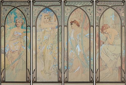 Four posters, women in long dresses, times of the day