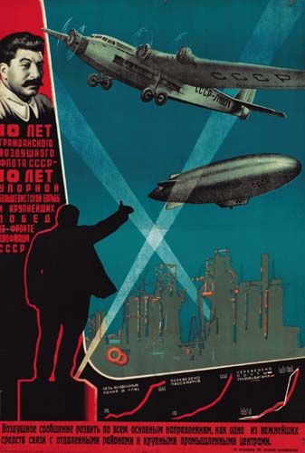 Planes and blimps, portrait of Stalin