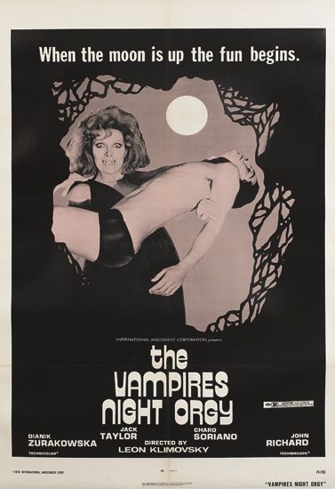 The Vampires Night Orgy, black and white poster, woman vampire