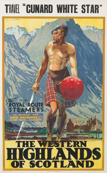 Travel Cunard White Star, The Western Highlands of Scotland, man in kilt
