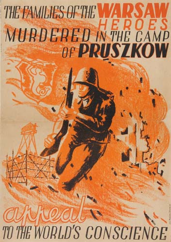 The Families of the Warsaw Heroes, orange poster, soldiers
