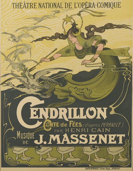 Theatre National de L’Opera Comique, yellow poster, mermaid, Cendrillon