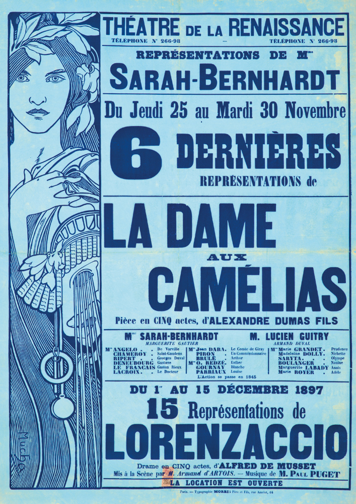 Theatre de la Renaissance Sarah Bernhardt 6 Dernieres La Dame aux Camelias, blue poster