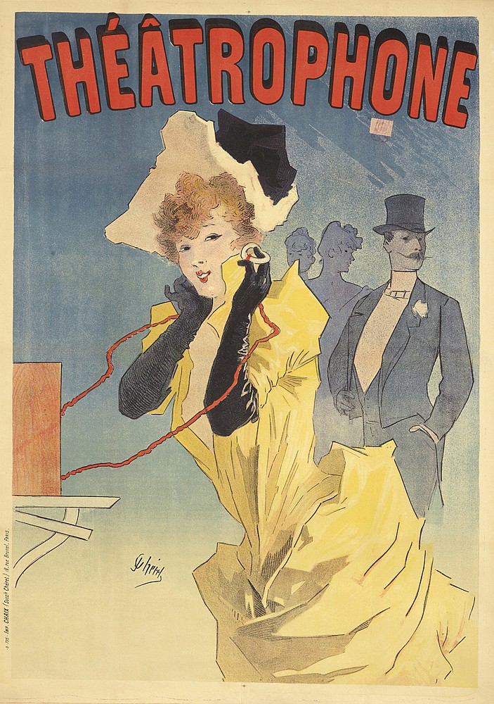 Theatrophone, blue poster, woman in yellow
