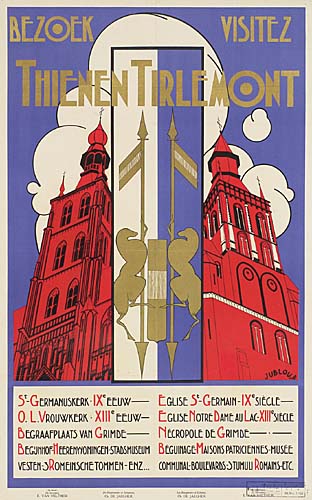 Thienen Tirlemont, blue poster, red buildings