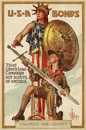 USA Bonds, Third Liberty Loan, statue with shield, boy with sword