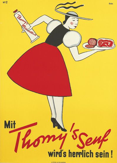 Mit Thomy’s Senf, woman in red, yellow poster