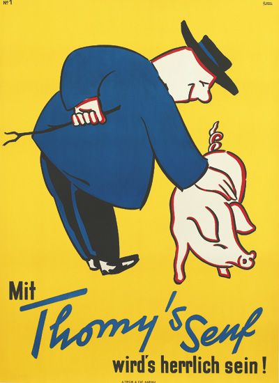 Mit Thomy’s Senf, man in blue, pig