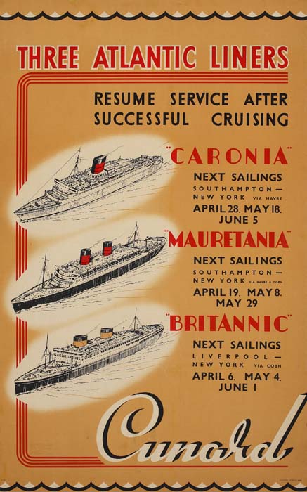 Three Atlantic Liners, three ship pictures, Cunard