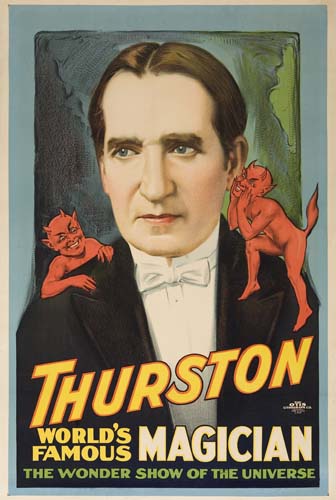 Thurston World’s Famous Musician, man in suit, devils on his shoulders