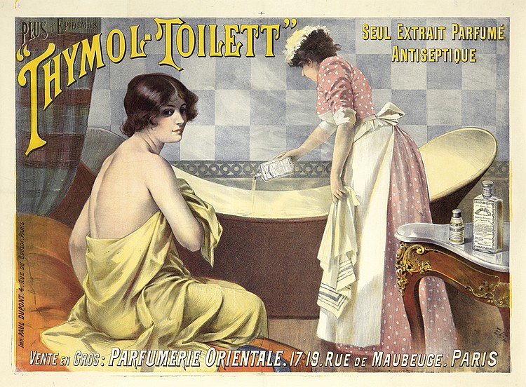Thymol Toilett, women and bathtub