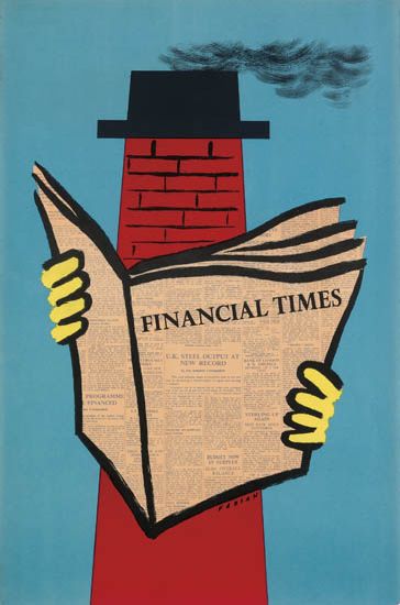Financial Times, chimney stack, blue poster