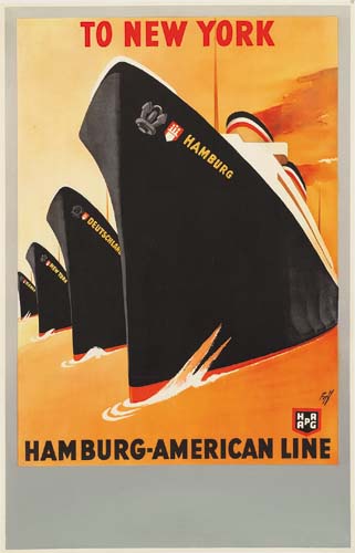 To New York, Hamburg-American Line, black ship