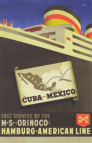 To Cuba and Mexico, Hamburg-American Line, black ship