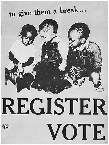 To Give them A Break, Register Vote, white poster, children