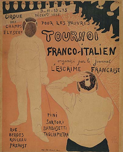 Tournoi Franco Italien, orange poster, fencers