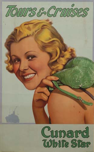 Tours and Cruises, Cunard White Star, woman in green