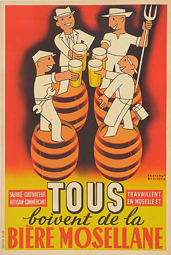 Tous Boivent de la Biere Mosellane, orange and yellow poster