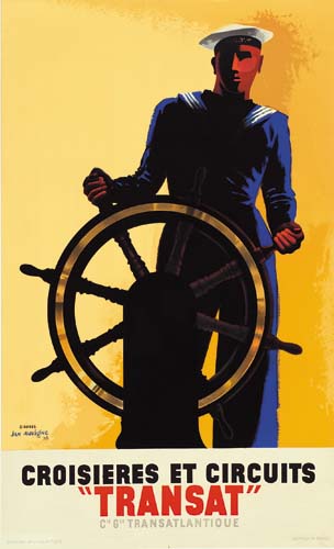 Croisieres et Circuits Transat, yellow poster, sailor