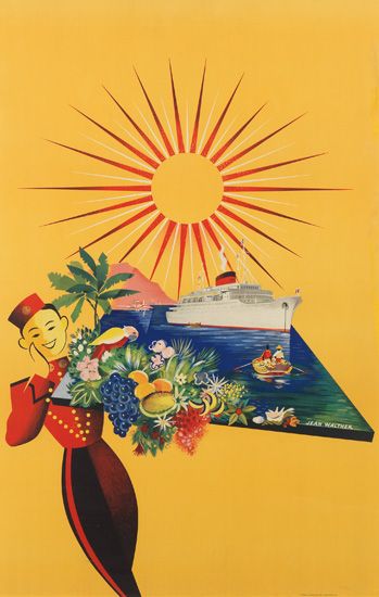 White ship, yellow poster