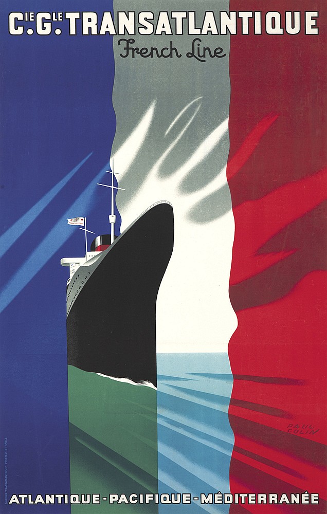 Cie Gle Transatlantique French Line, French flag, black ship