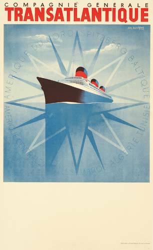 Compagnie Generale Transatlantique, ships, blue poster