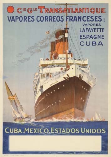 Cie Gle Transatlantique Vapores Correos Franceses, brown ship