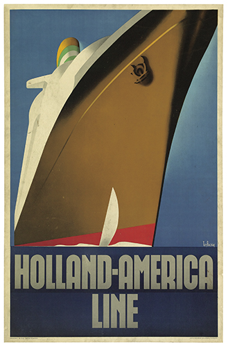 Holland America Line, blue poster, black ship