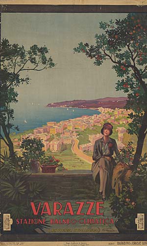 Varazze, woman sits on stone wall