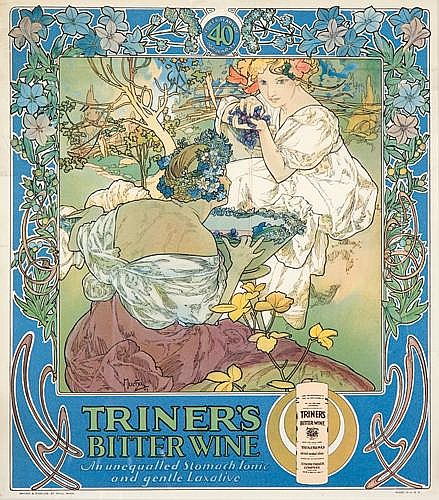 Triner’s Bitter Wine, blue border, woman in white