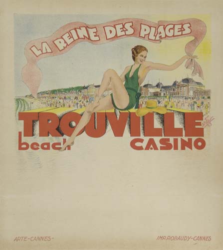 Trouville Beach Casino, woman in green bathing suit