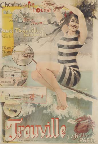 Trouville a 4h de Paris, woman in striped bathing suit