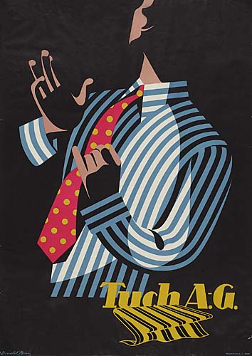 Tuch AG, black poster, man in striped shirt