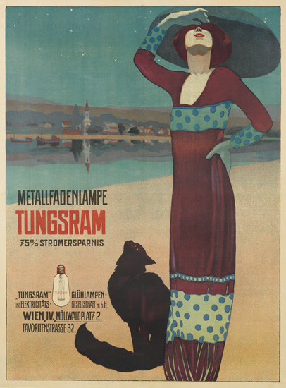 Metallfadenlampe Tunsram, woman in red